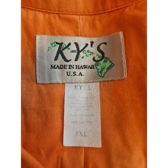 KY's Hawaiian Shirt Mens 3XL Orange Floral Macaw Parrot Cotton Made in USA - Picture 5 of 5